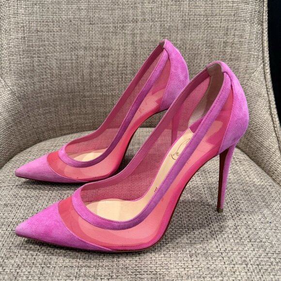 Christian Louboutin Galativi Pointed Toe Pumps Hot Pink Suede & Mesh - Picture 4 of 15